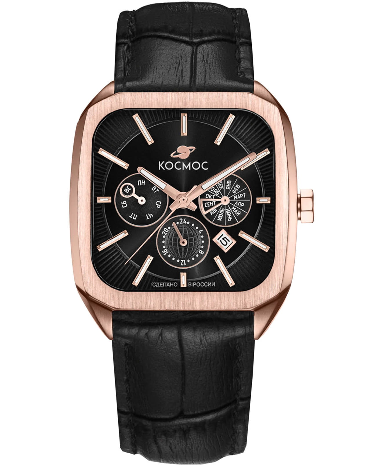 Космос Космос Марсоход II K 219.41.31  K 219.41.31 механические мужские часы черный циферблат, браслет кожаный — вид спереди